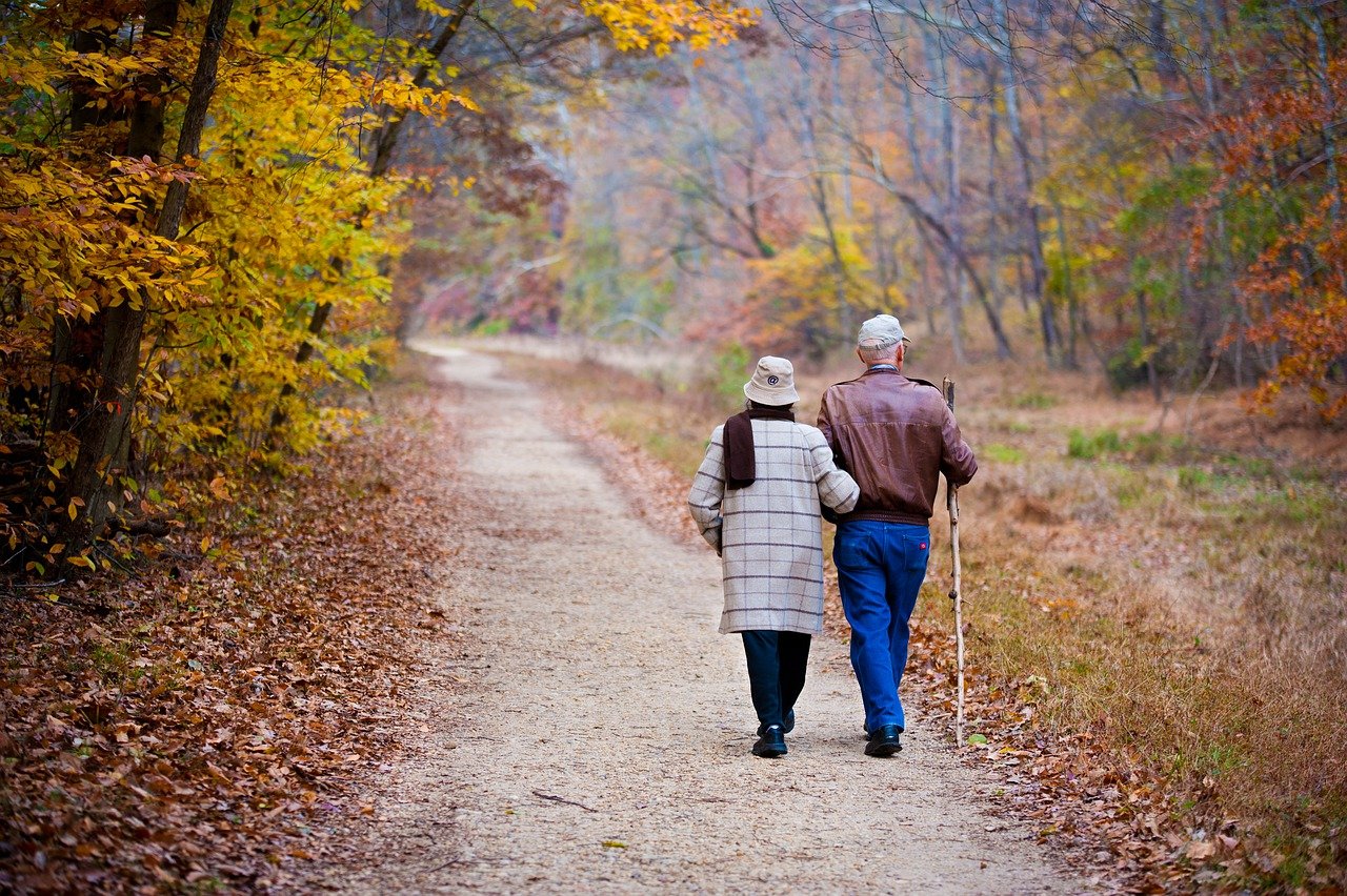 Couple Elderly Walking Fall Trail  - EddieKphoto / Pixabay